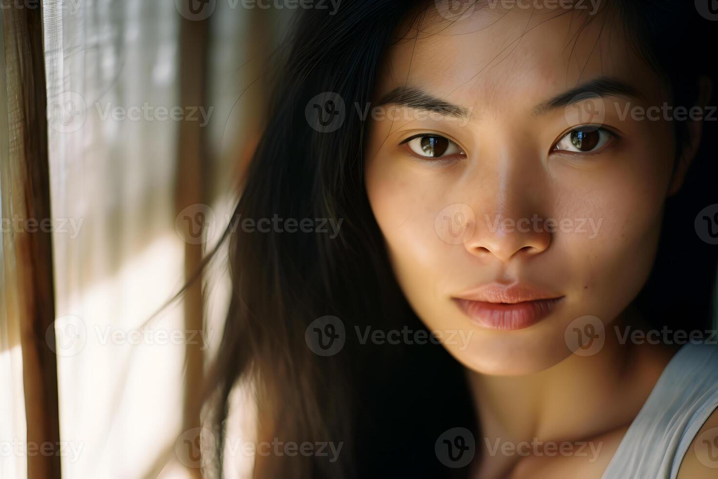 Captivating Gaze. Portrait of a Beautiful Young Asian Woman Looking at the Camera photo
