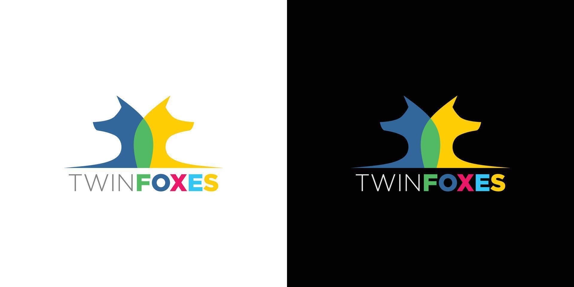 Modern and colorful Twins Foxes logo design vector