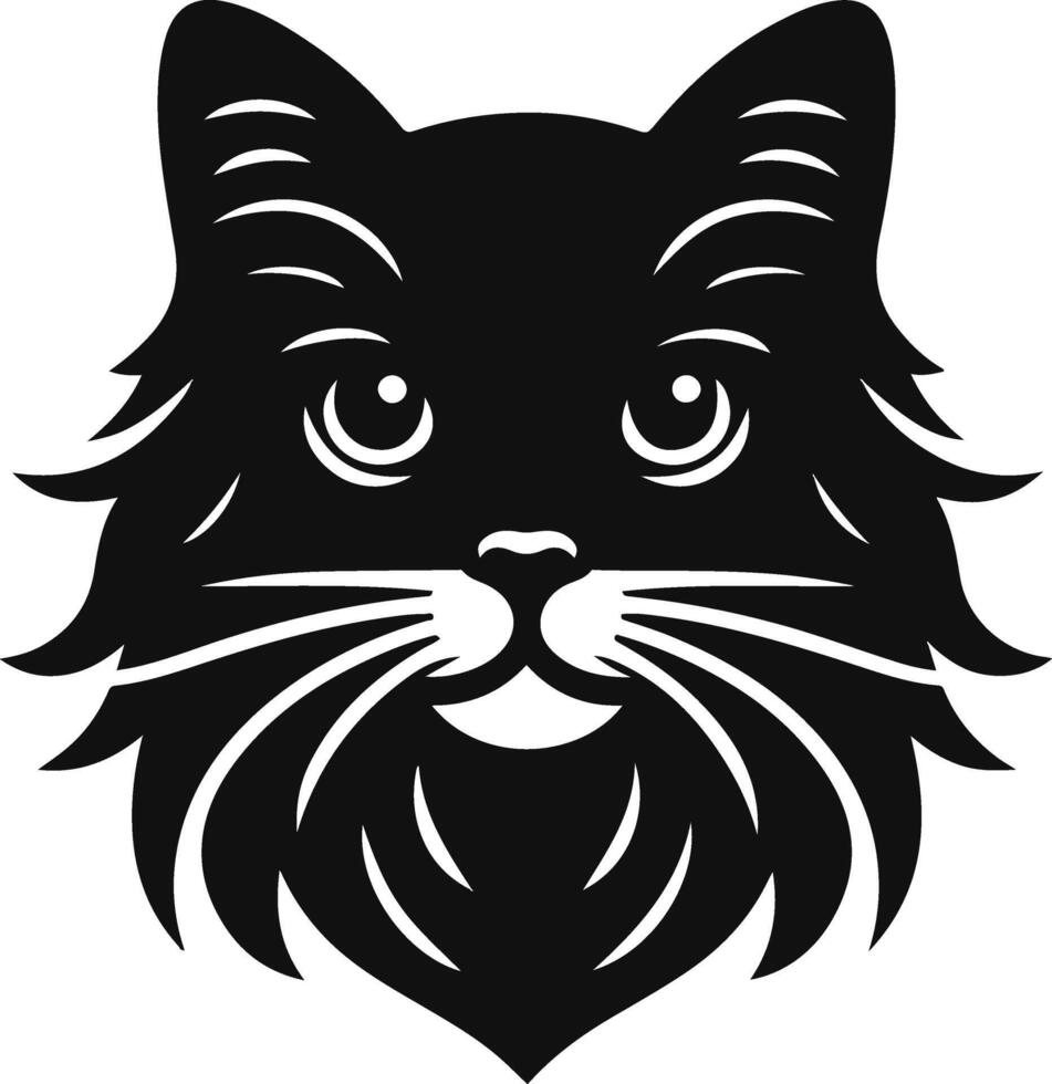 a black cat head with long hair on a white background vector