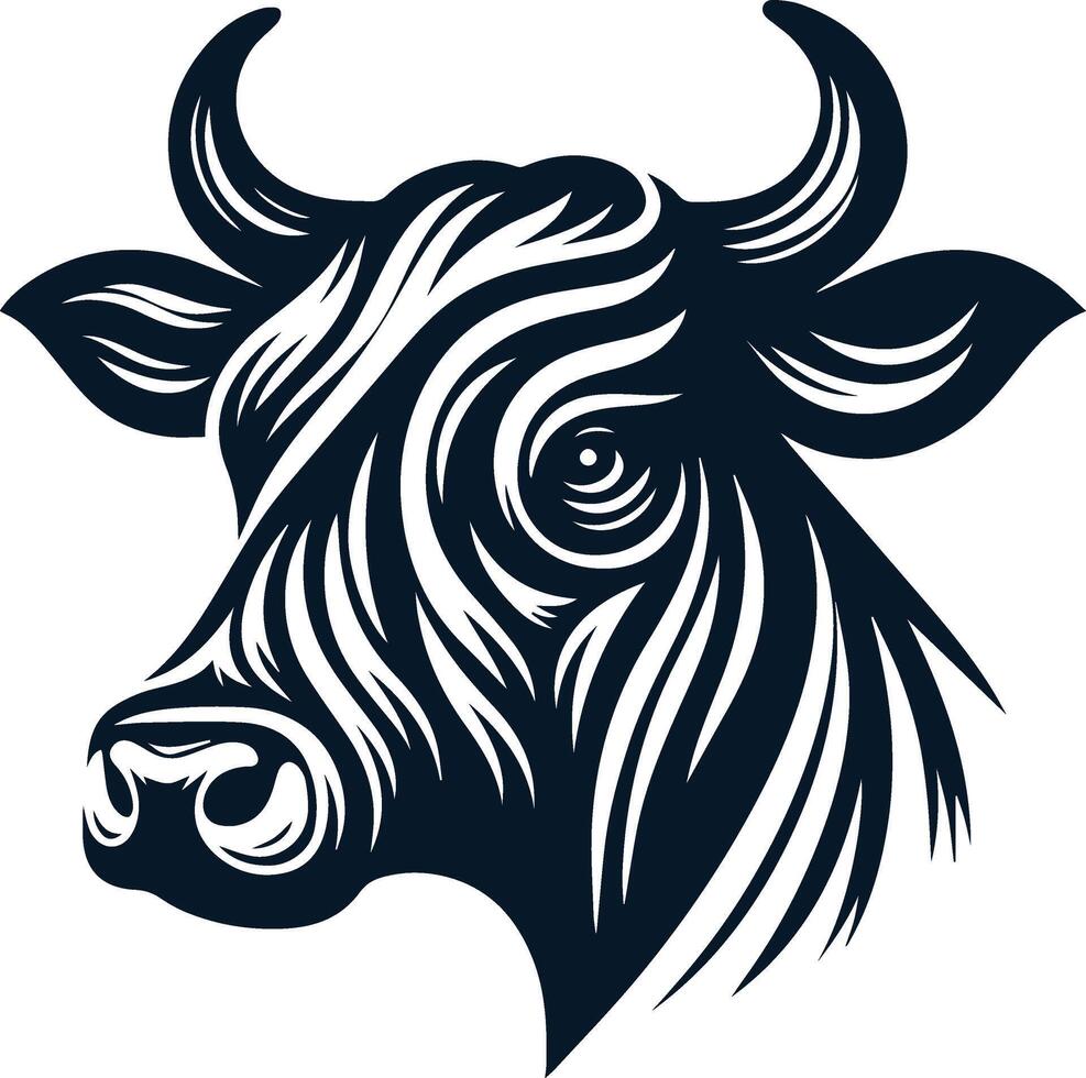 a cow head with long horns on a white background vector