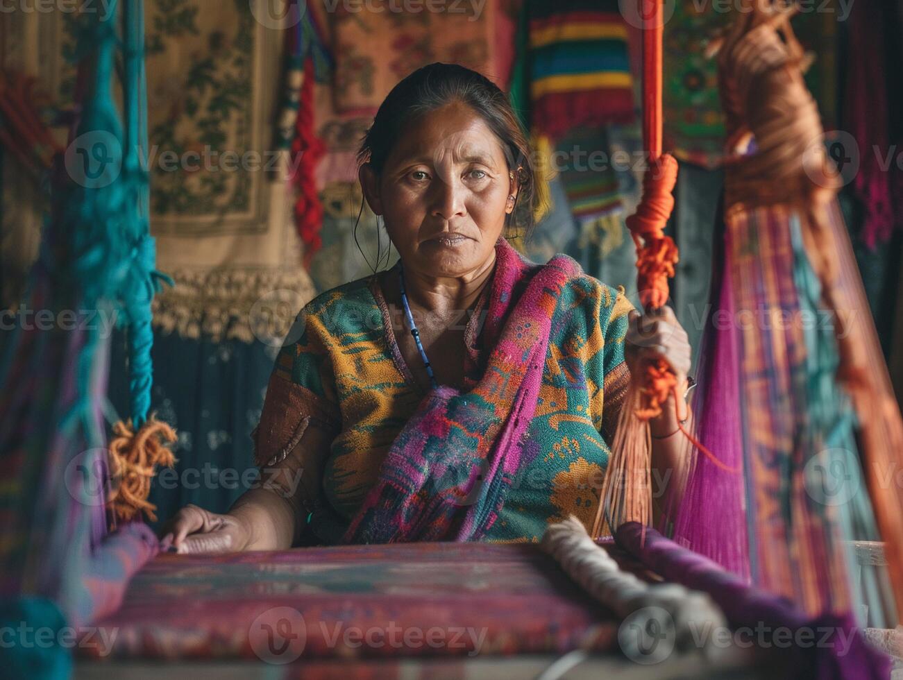 Nomadic artisans create a fabric twist, each thread a microcosm of their wandering tales photo