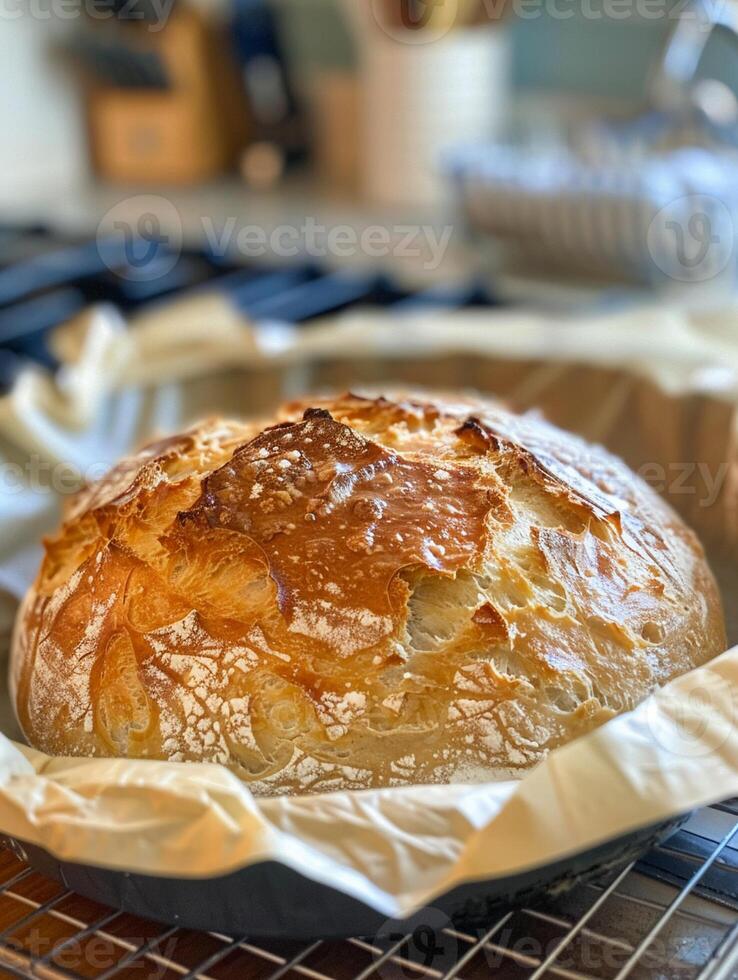 Freshly baked bread, its crust golden and inviting, rises with wheat and yeast, ready to envelop tender meat and creamy dairy fillings photo