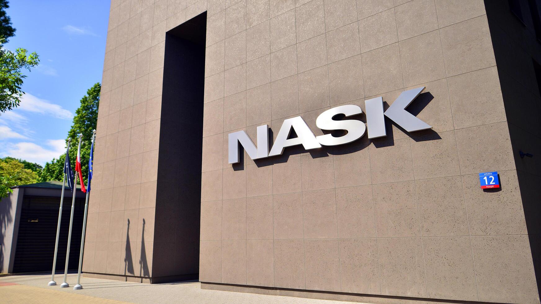 Warsaw, Poland. 18 May 2024. Modern office building with the NASK sign. photo