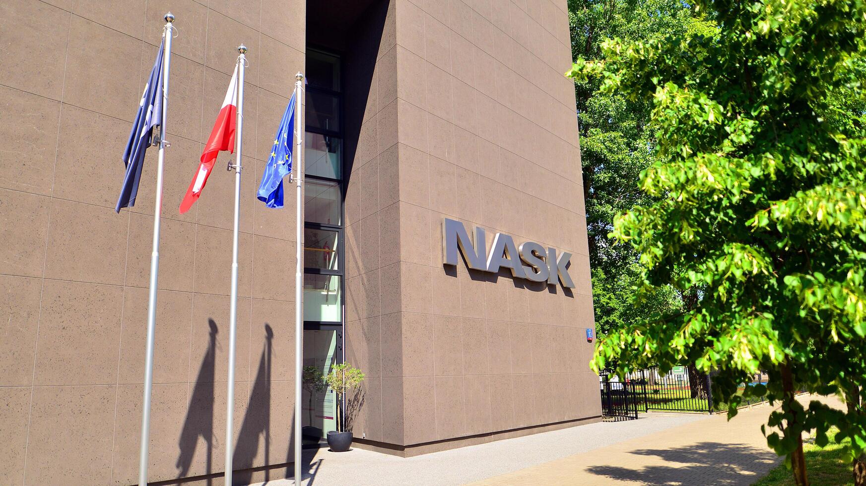Warsaw, Poland. 18 May 2024. Modern office building with the NASK sign. photo