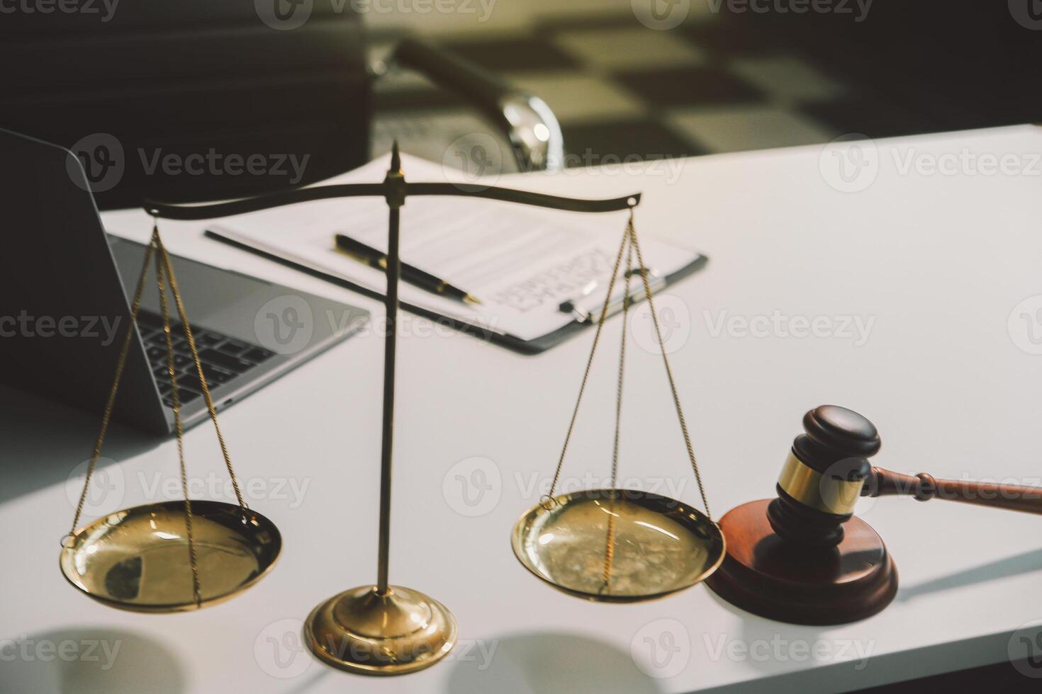 Lawyer, legal advisor, businessman brainstorming information on agreement details Business contracts in legal processing books for accuracy in contract documents. joint financial investment. photo