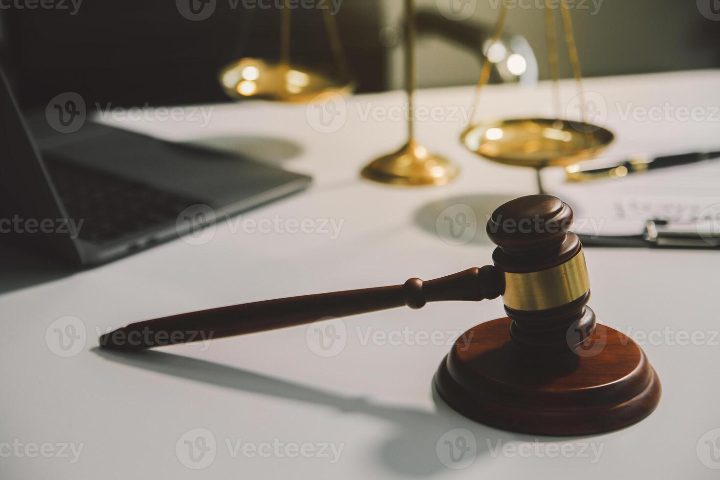 Lawyer, legal advisor, businessman brainstorming information on agreement details Business contracts in legal processing books for accuracy in contract documents. joint financial investment. photo