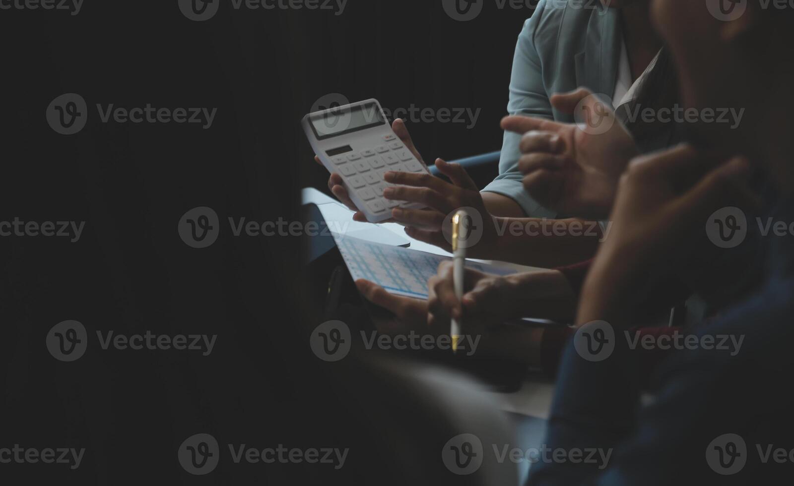 Team of business people working together in the meeting room office, teamwork background charts and graphs banner, double exposure successful teamwork,business planning concept. photo