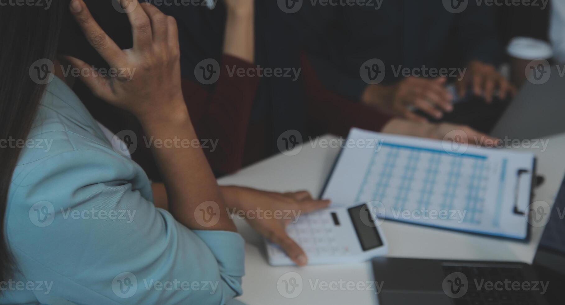 Team of business people working together in the meeting room office, teamwork background charts and graphs banner, double exposure successful teamwork,business planning concept. photo