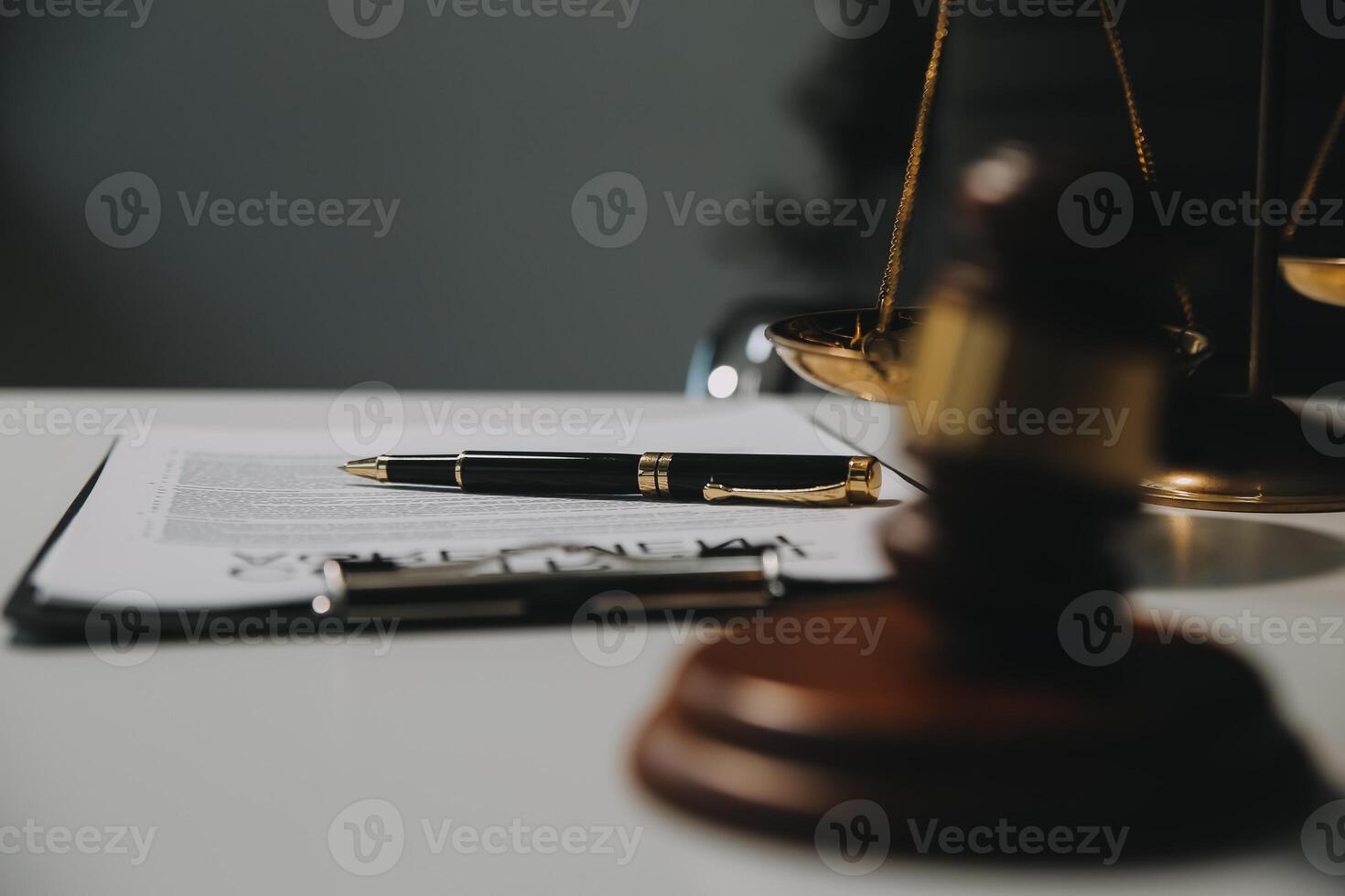 Lawyer, legal advisor, businessman brainstorming information on agreement details Business contracts in legal processing books for accuracy in contract documents. joint financial investment. photo