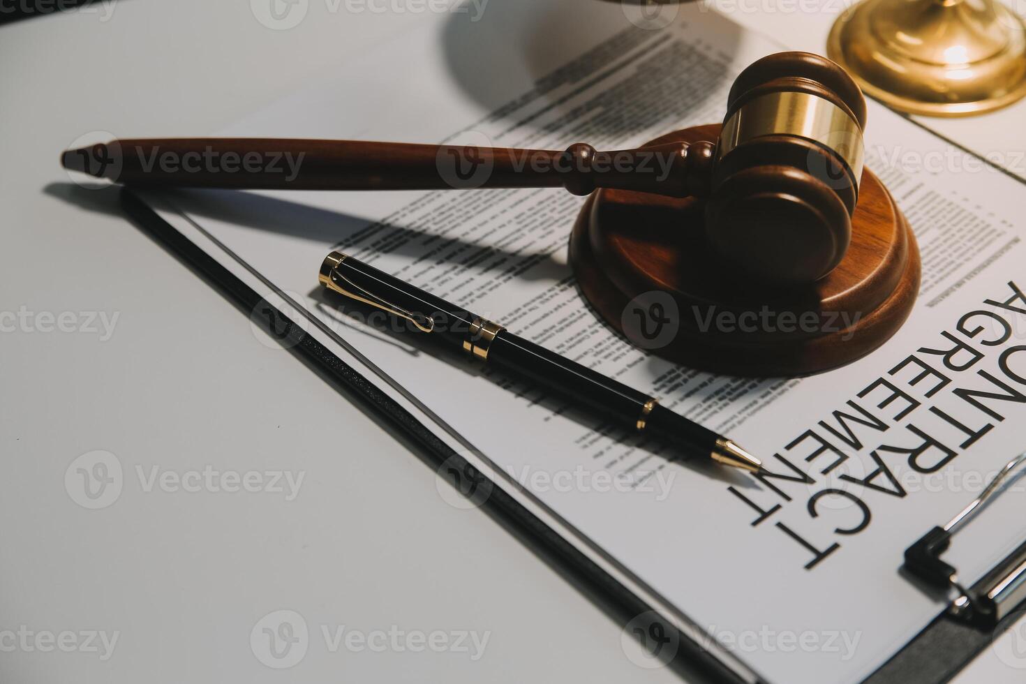 Lawyer, legal advisor, businessman brainstorming information on agreement details Business contracts in legal processing books for accuracy in contract documents. joint financial investment. photo