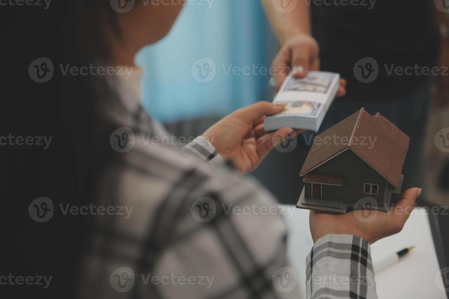 buy or sell real estate mortgage, Sale representative offer house purchase contract to buy a house or apartment and mortgage Money and Financial Concepts photo