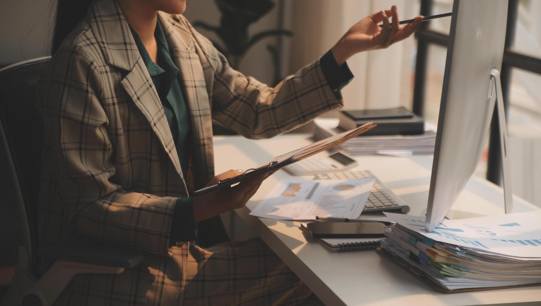 Team of business people working together in the meeting room office, teamwork background charts and graphs banner, double exposure successful teamwork,business planning concept. photo