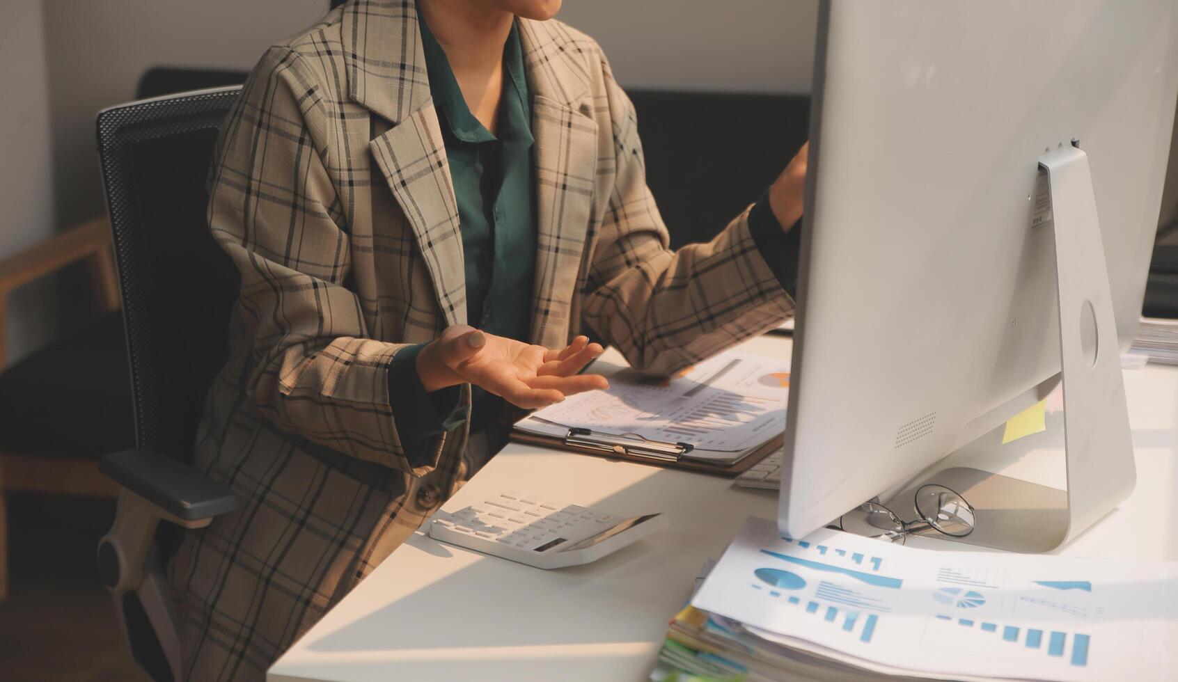 Team of business people working together in the meeting room office, teamwork background charts and graphs banner, double exposure successful teamwork,business planning concept. photo