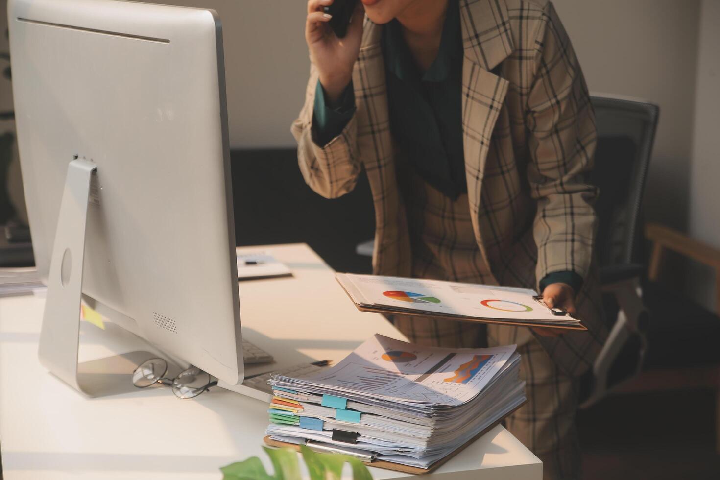 Team of business people working together in the meeting room office, teamwork background charts and graphs banner, double exposure successful teamwork,business planning concept. photo