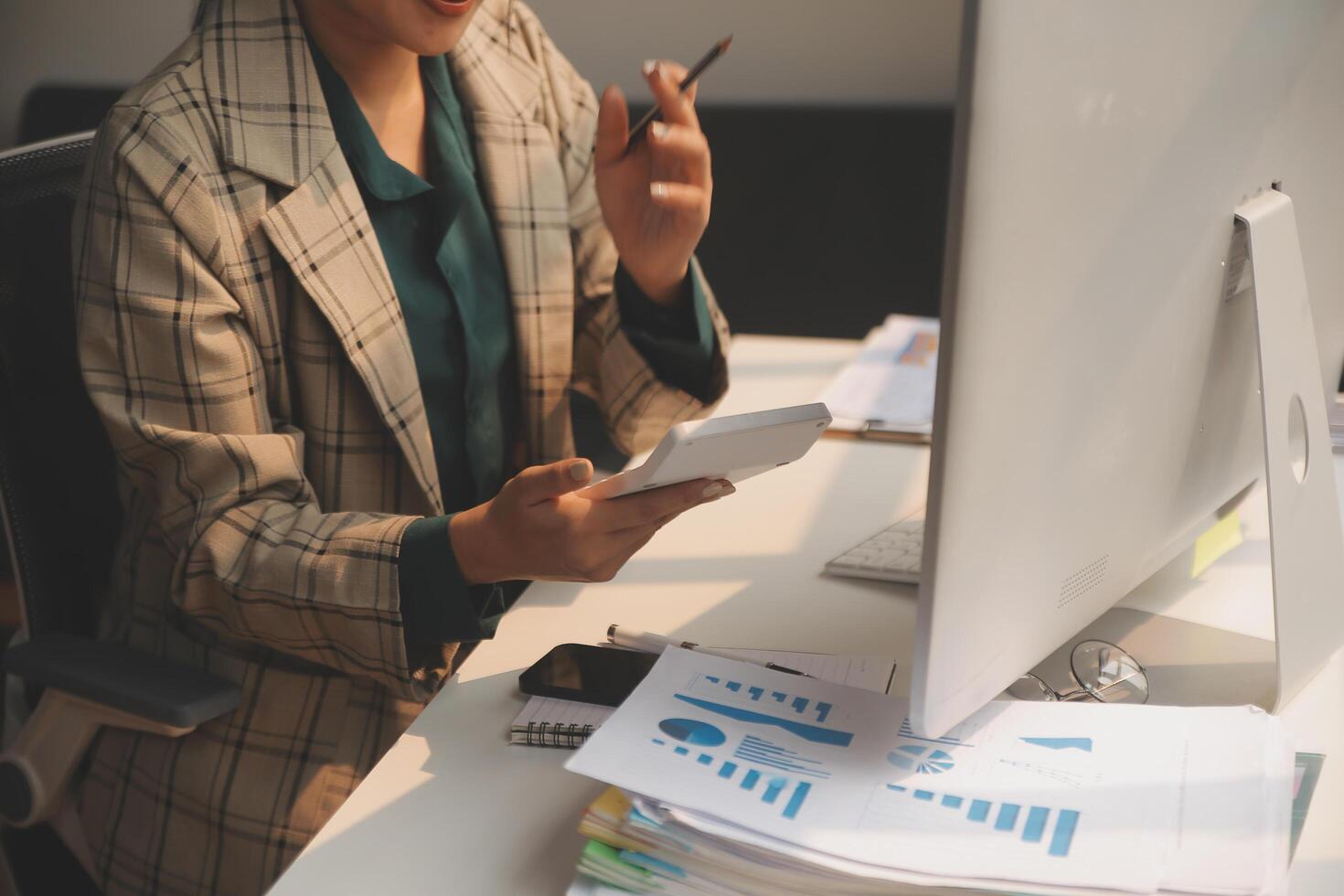 Team of business people working together in the meeting room office, teamwork background charts and graphs banner, double exposure successful teamwork,business planning concept. photo