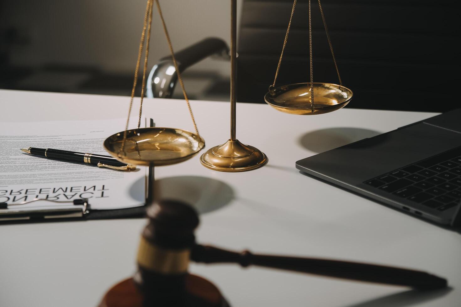Lawyer, legal advisor, businessman brainstorming information on agreement details Business contracts in legal processing books for accuracy in contract documents. joint financial investment. photo