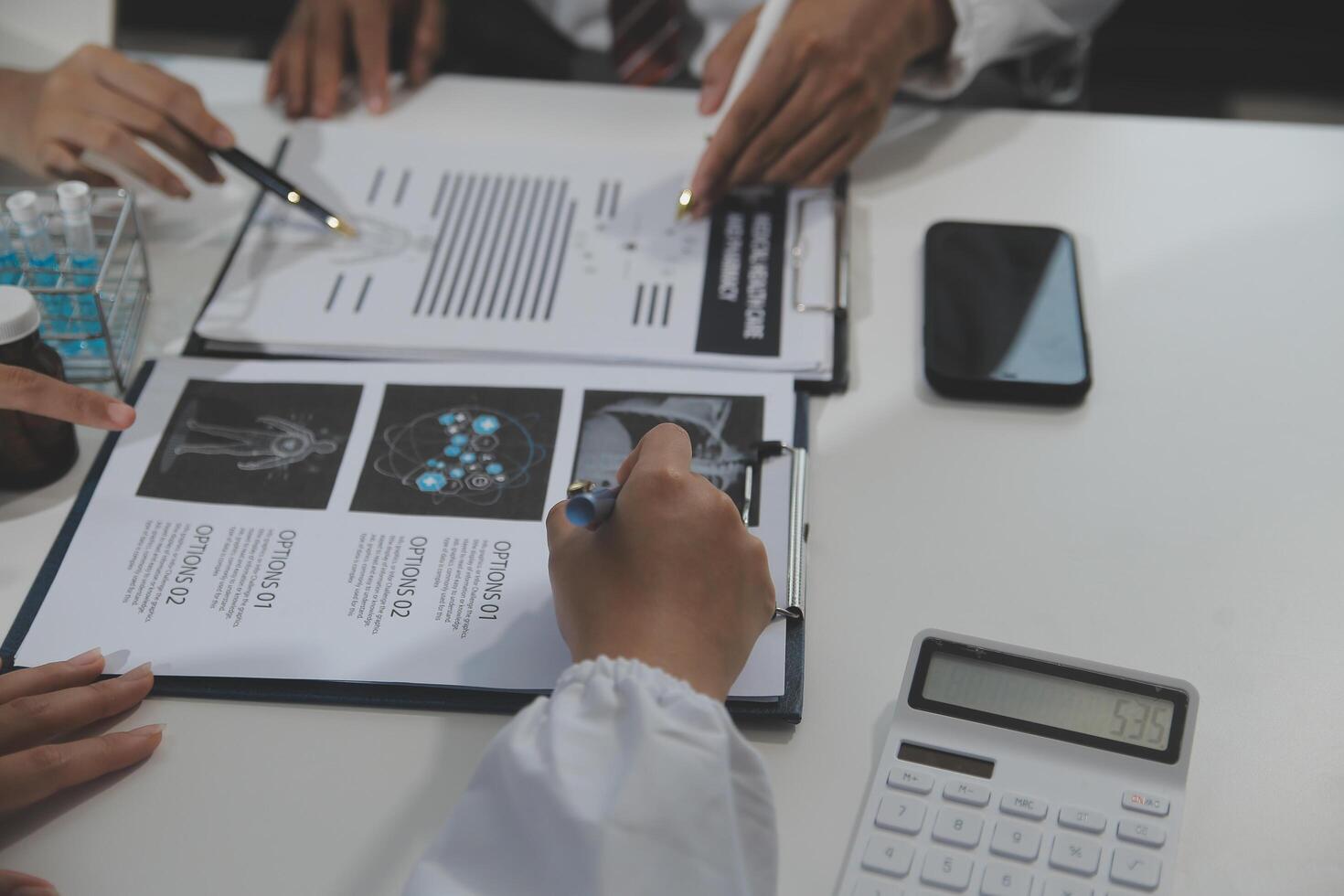 Group of professional medical doctor team meeting training medical in uniform working discussing and talk with patients record, teaching medic team, sit in hospital.health medical care concept photo