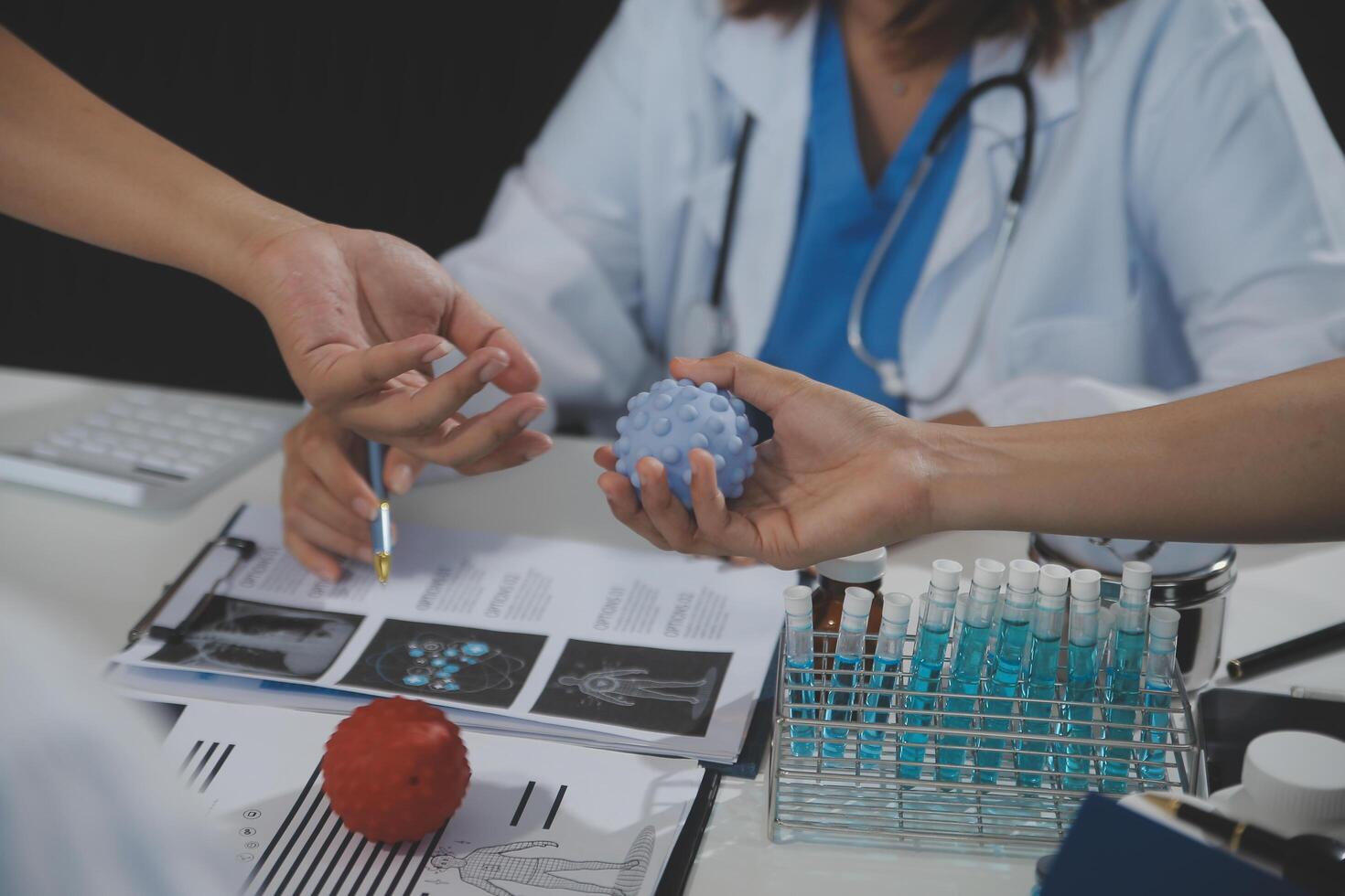 Group of professional medical doctor team meeting training medical in uniform working discussing and talk with patients record, teaching medic team, sit in hospital.health medical care concept photo
