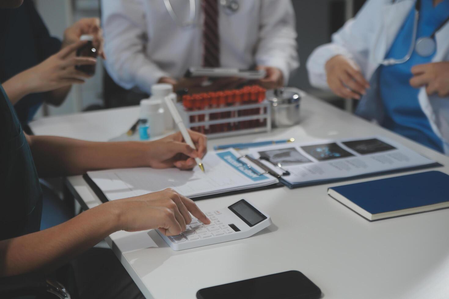 Group of professional medical doctor team meeting training medical in uniform working discussing and talk with patients record, teaching medic team, sit in hospital.health medical care concept photo