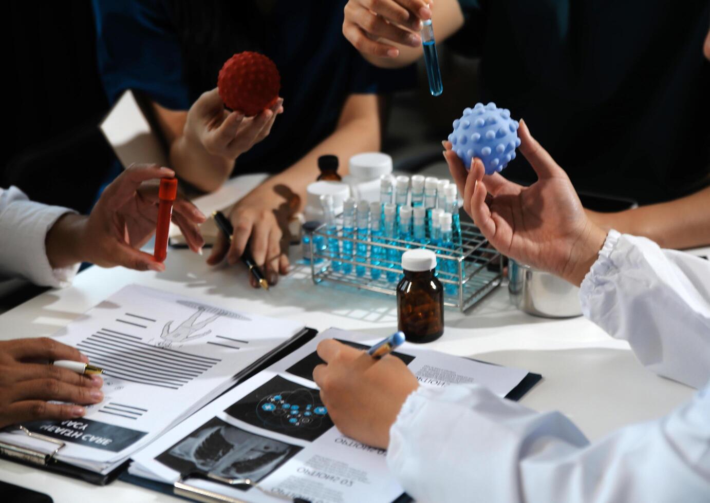 Group of professional medical doctor team meeting training medical in uniform working discussing and talk with patients record, teaching medic team, sit in hospital.health medical care concept photo