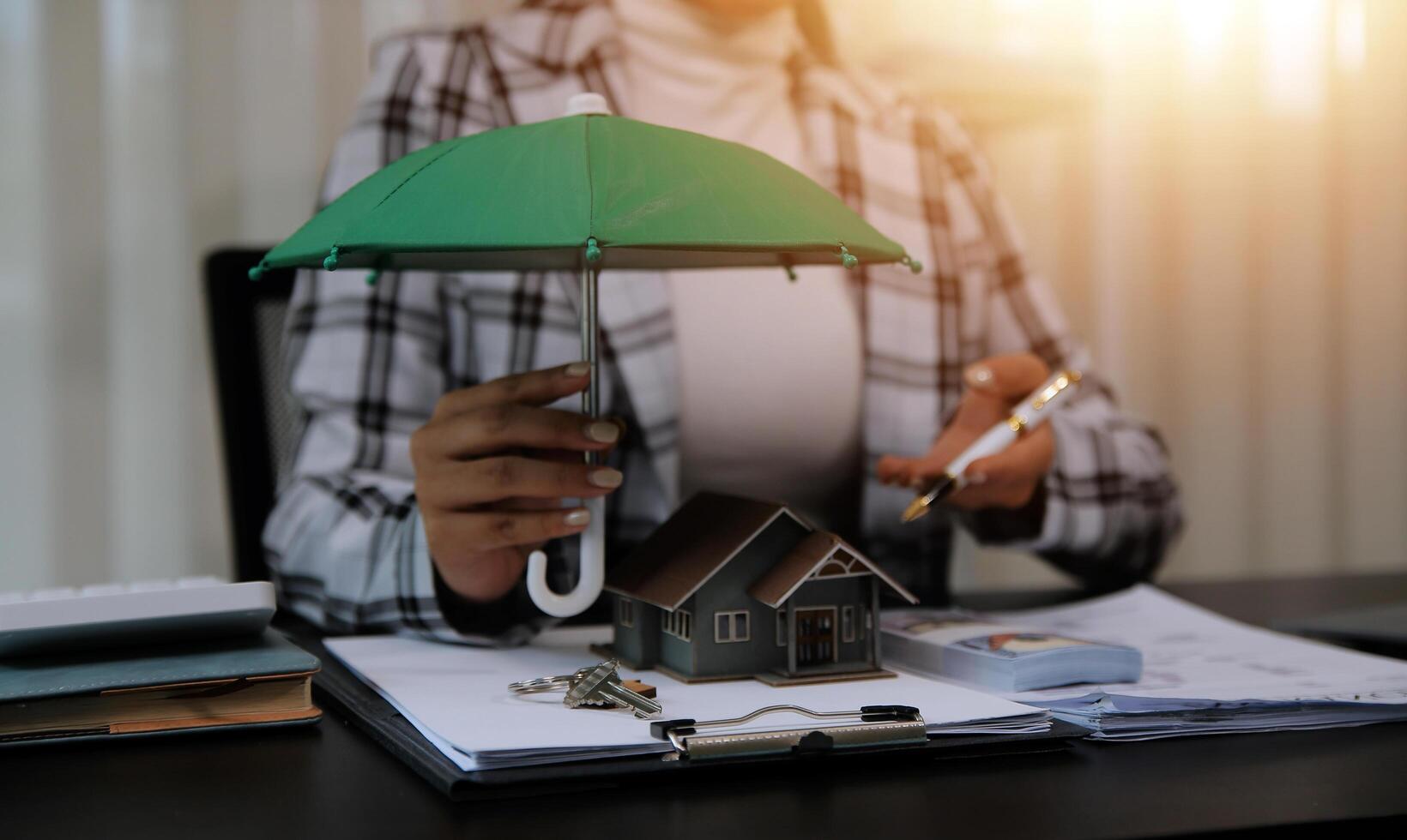 buy or sell real estate mortgage, Sale representative offer house purchase contract to buy a house or apartment and mortgage Money and Financial Concepts photo