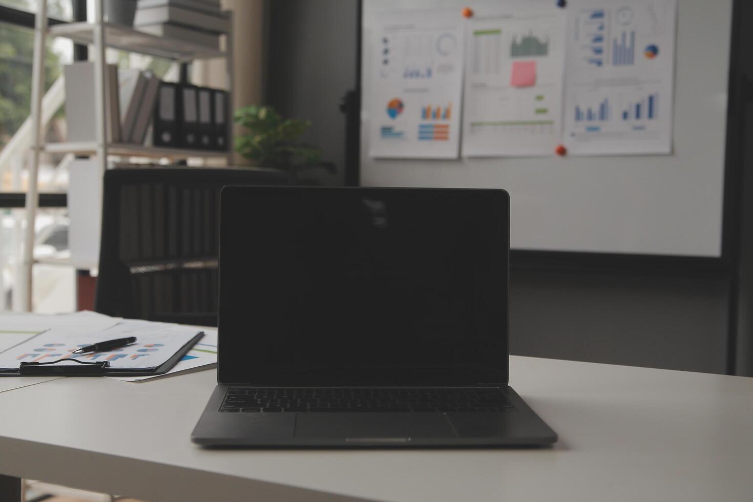Team of business people working together in the meeting room office, teamwork background charts and graphs banner, double exposure successful teamwork,business planning concept. photo