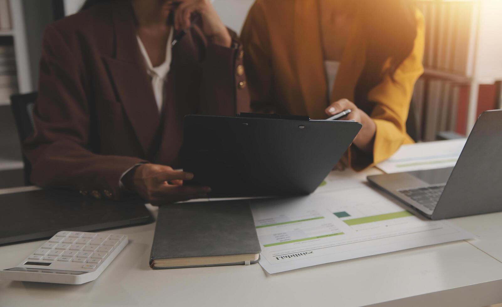 Team of business people working together in the meeting room office, teamwork background charts and graphs banner, double exposure successful teamwork,business planning concept. photo