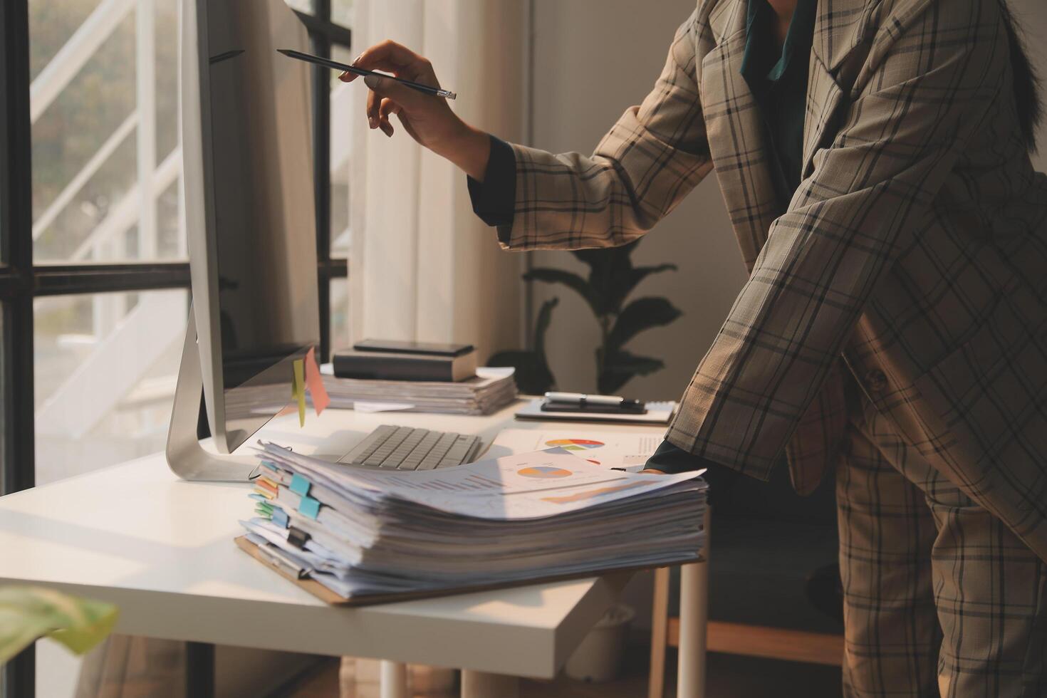 Team of business people working together in the meeting room office, teamwork background charts and graphs banner, double exposure successful teamwork,business planning concept. photo