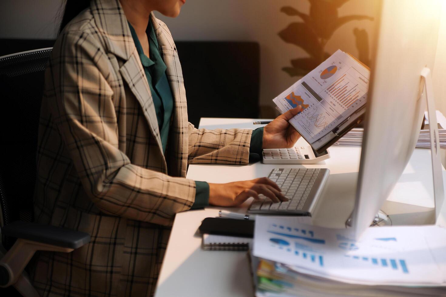 Team of business people working together in the meeting room office, teamwork background charts and graphs banner, double exposure successful teamwork,business planning concept. photo