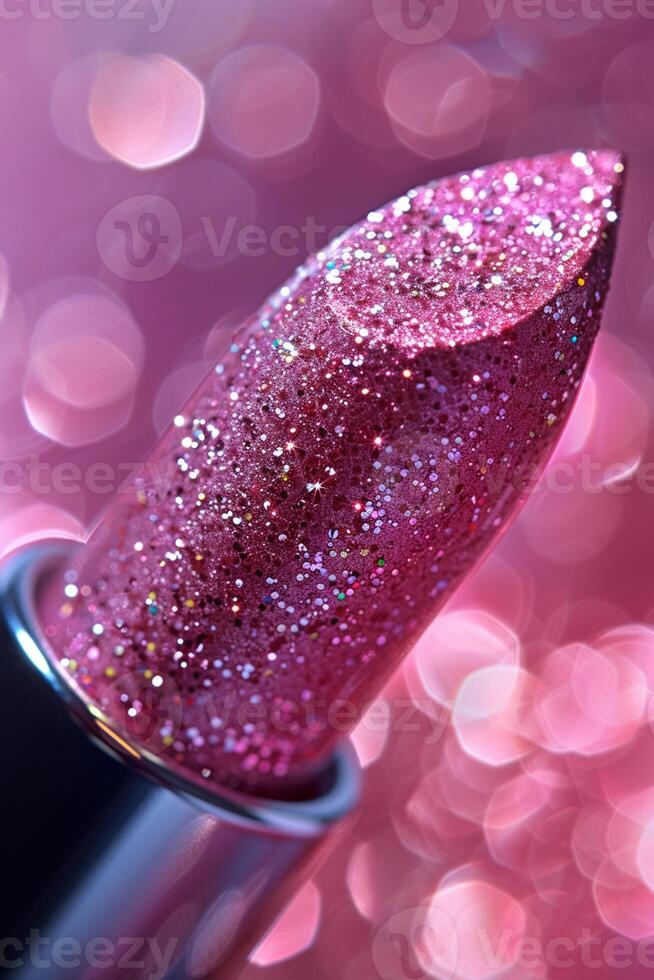 Close up of shiny pink passion lipstick photo