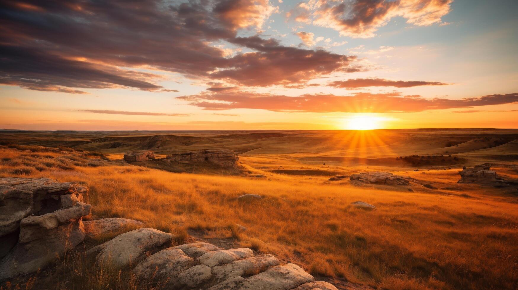 Tranquil grassland landscape background photo