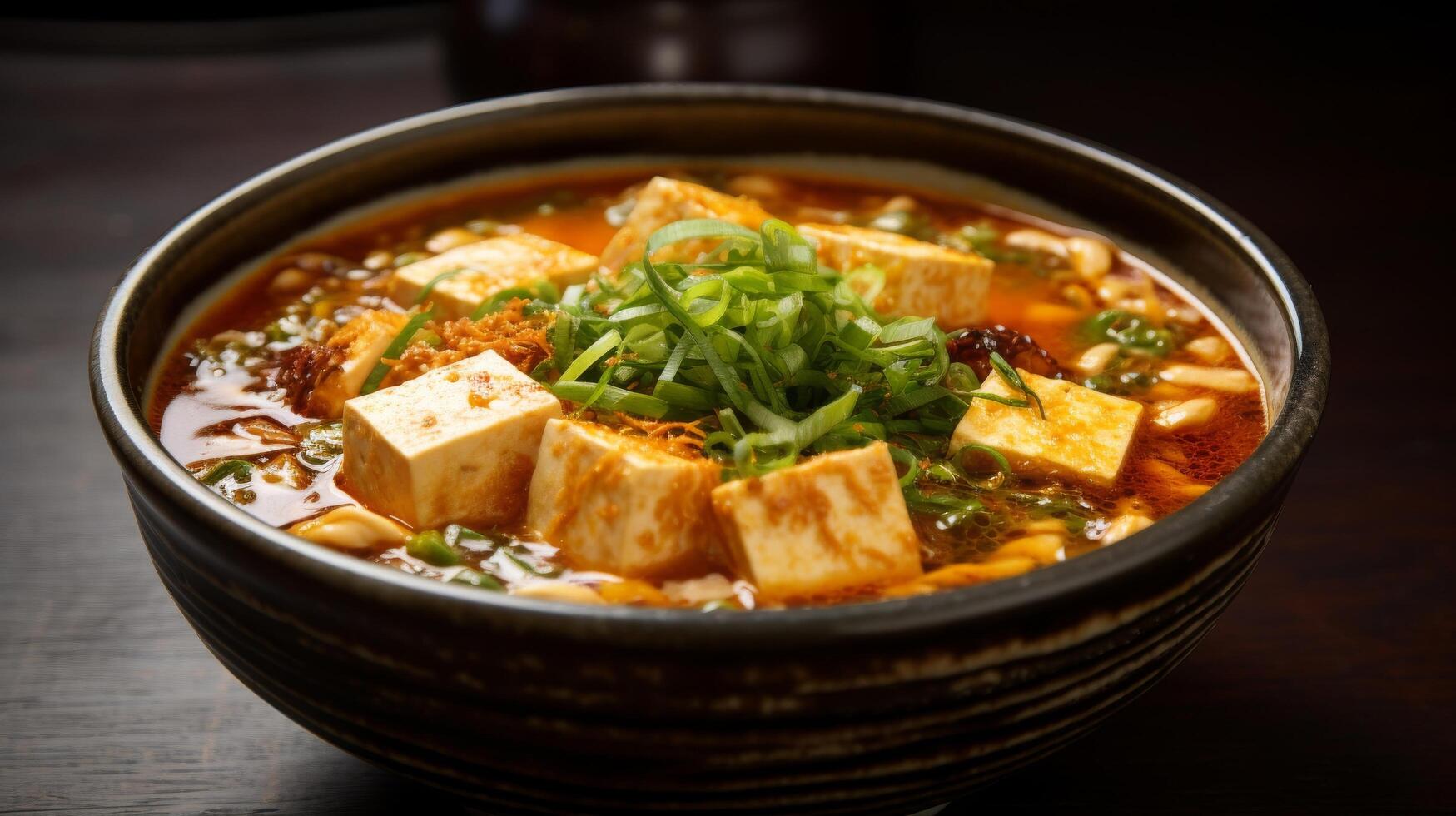 Hot sour tofu soup bowl photo