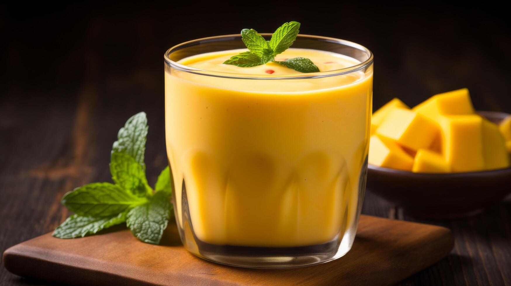 Close-up of creamy indulgent mango lassi photo