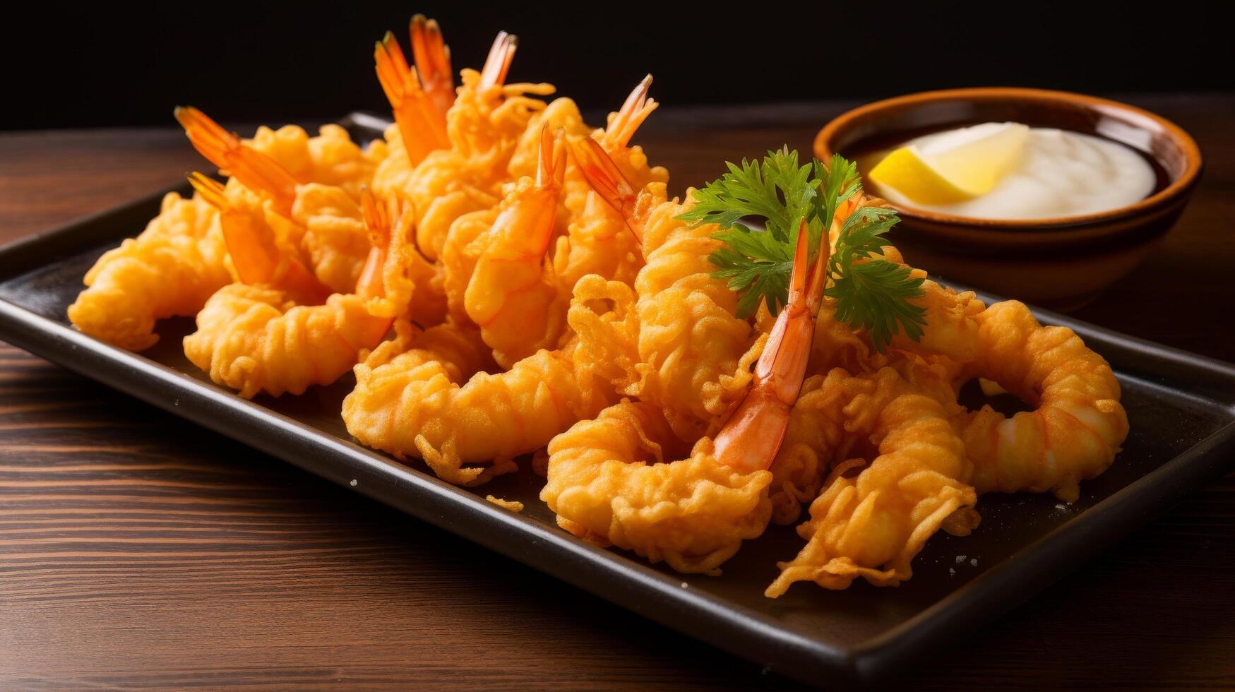 Tray crispy golden shrimp tempura photo