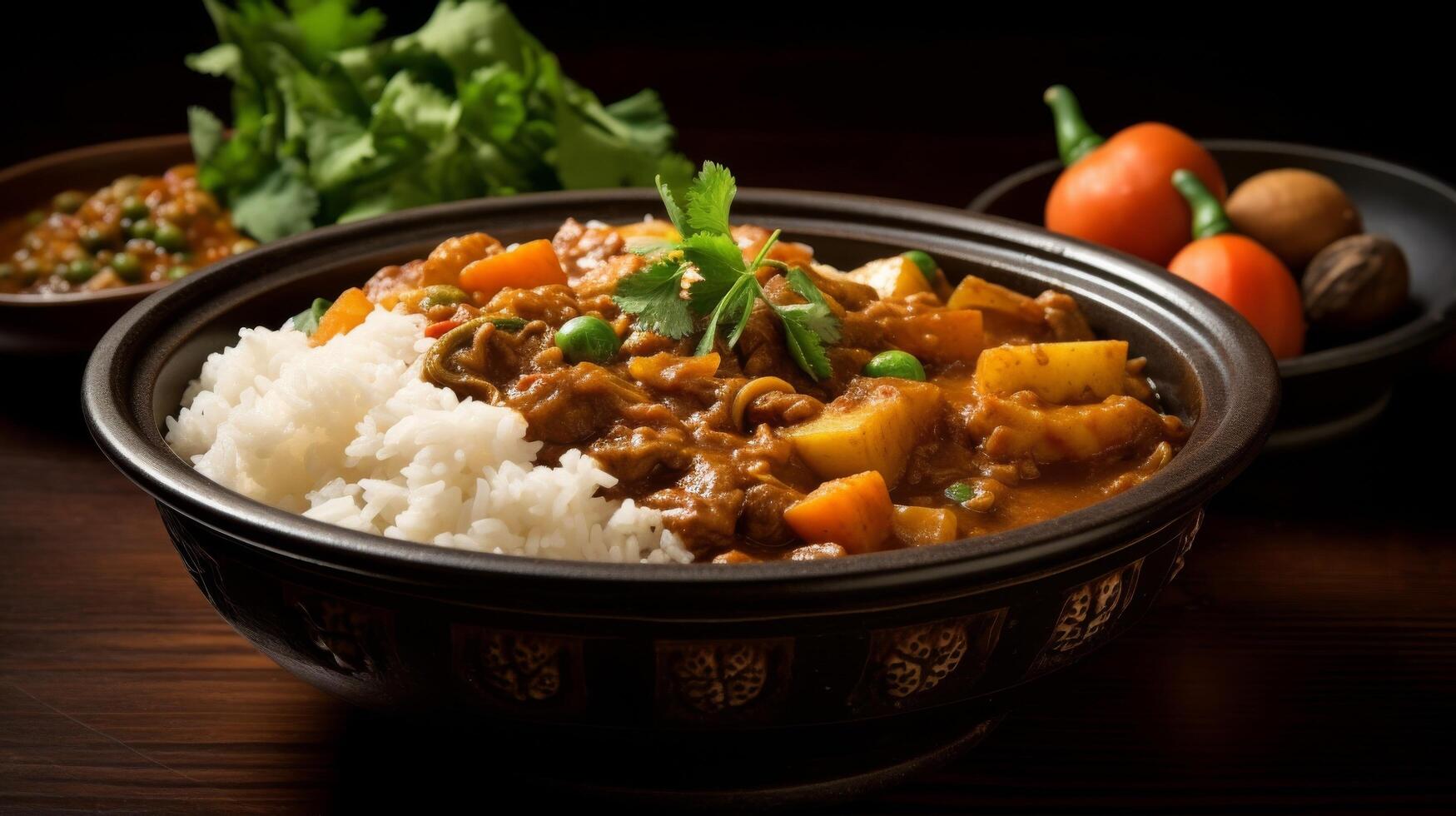 Savory fragrant Japanese curry bowl photo