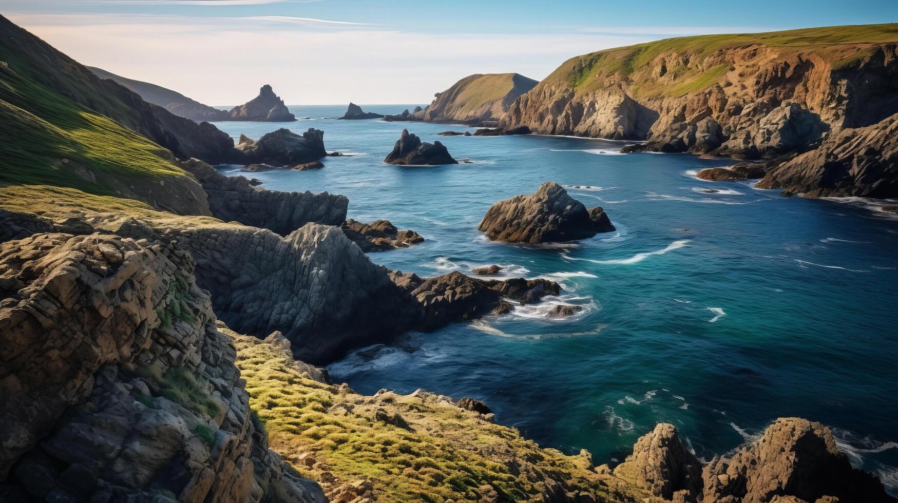 Remote inlet embraced by rocky promontories. photo