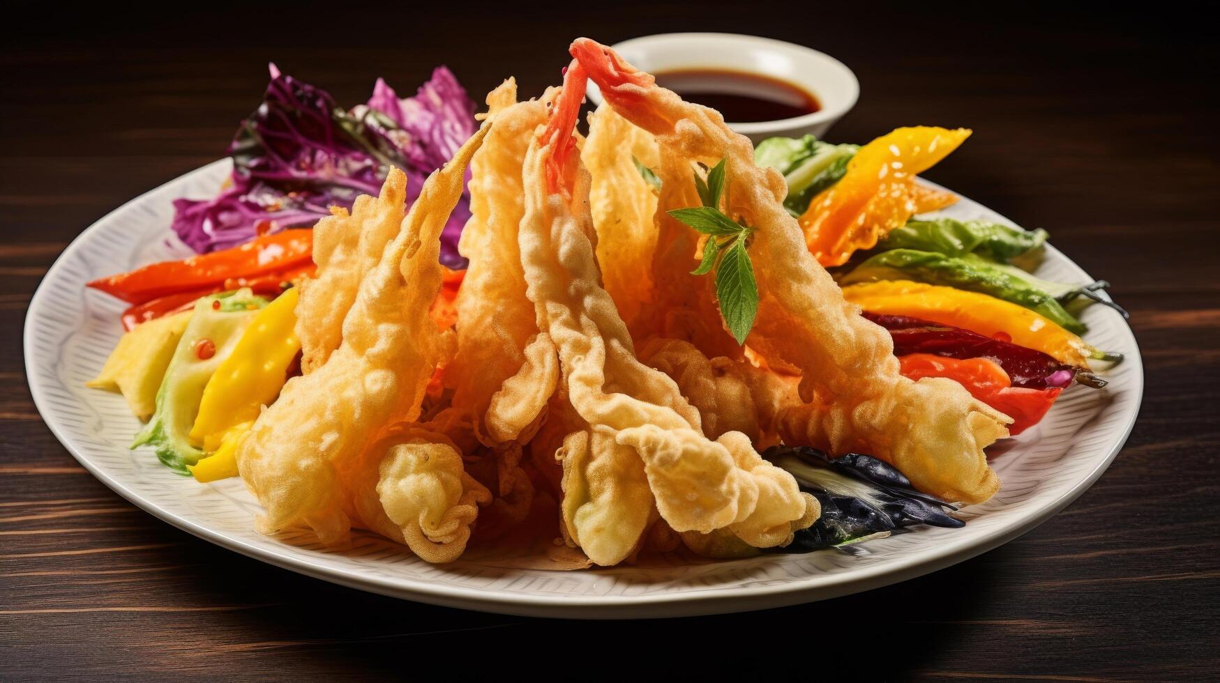 Assorted crispy veg tempura plate photo