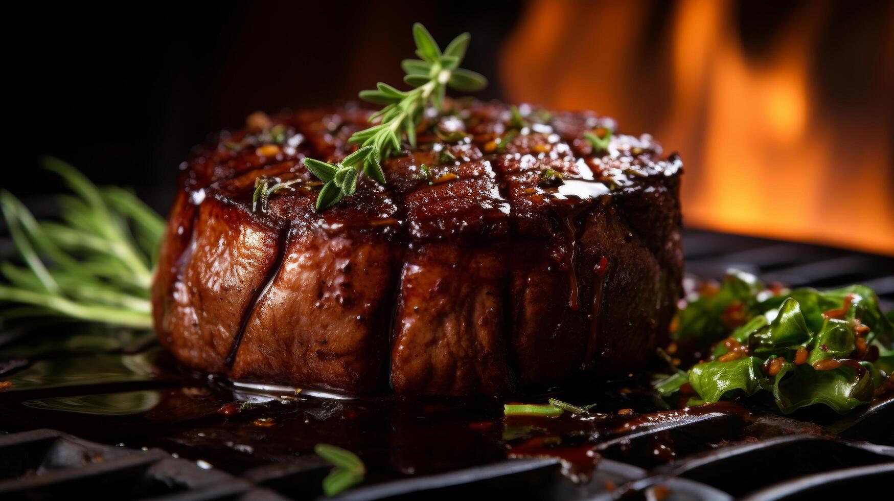 Mouthwatering bacon-wrapped filet mignon in close-up photo