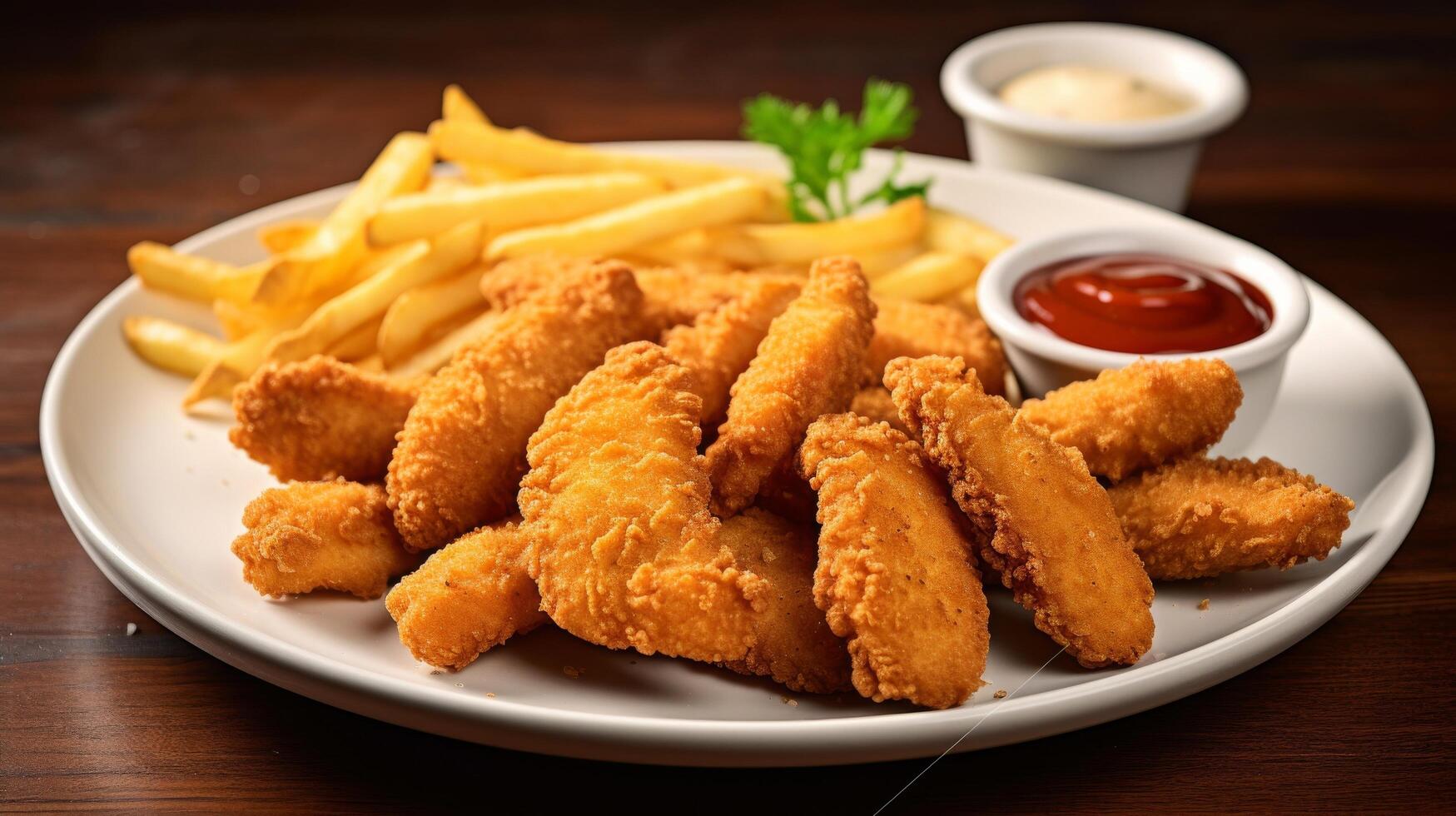 Crispy delicious chicken tenders plate photo