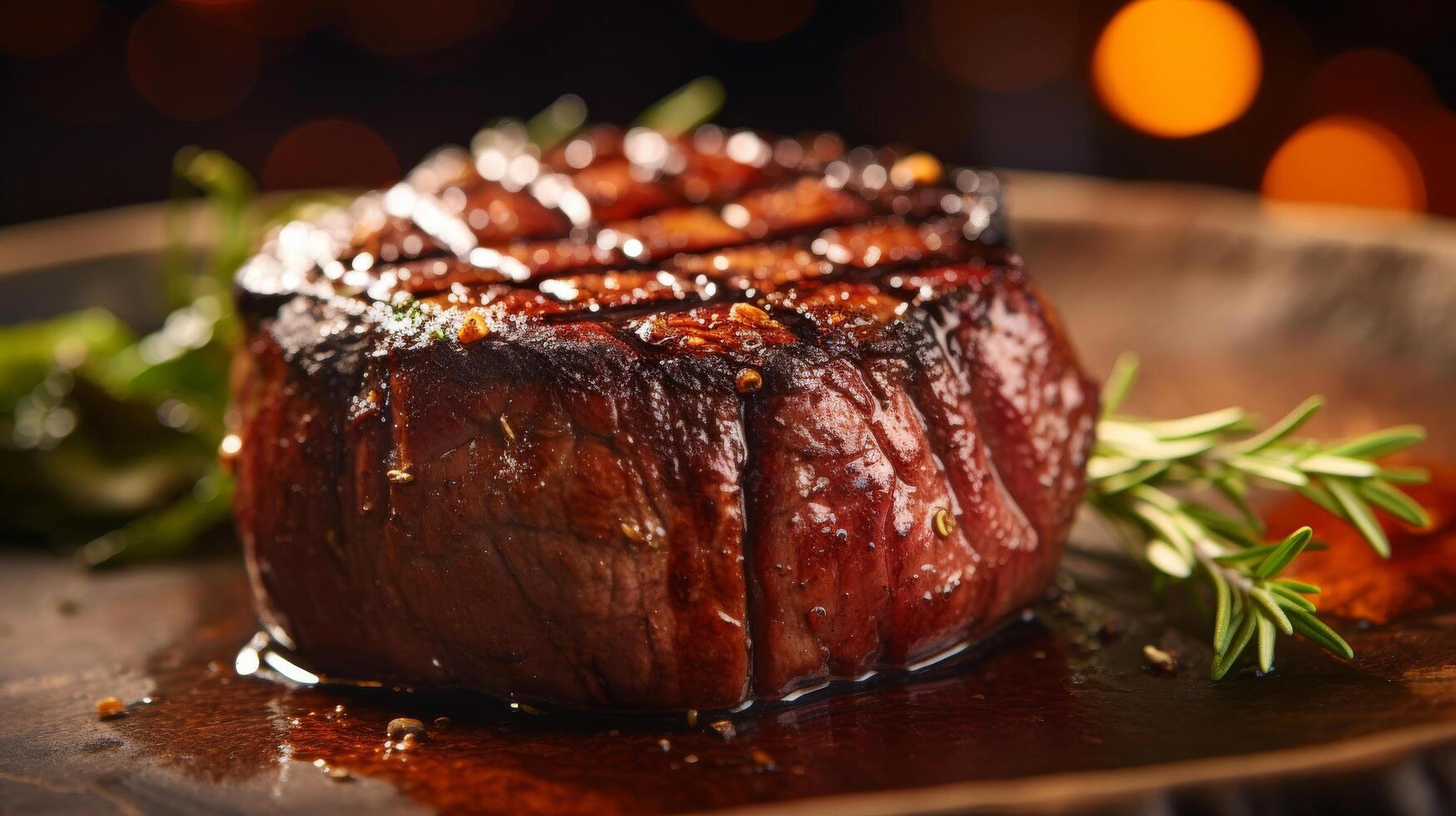Detailed shot of succulent bacon-wrapped filet mignon photo