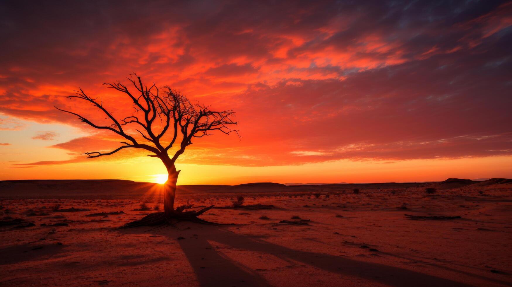 Desert tree stands against blazing sun. photo
