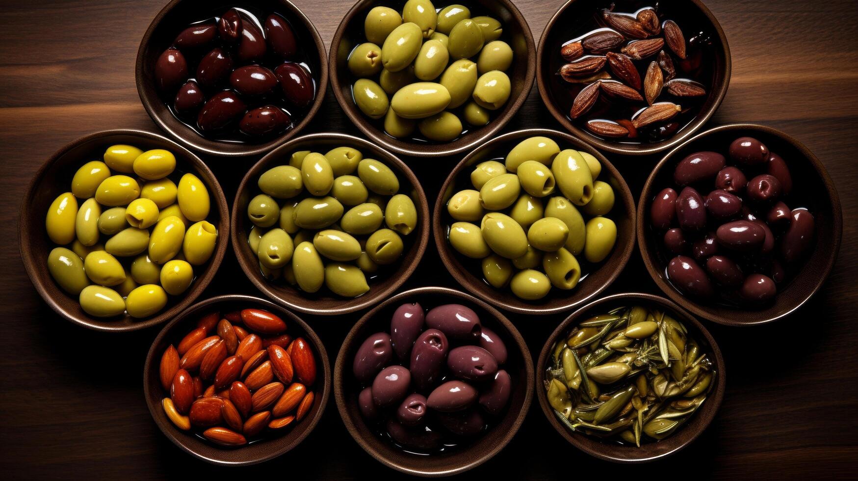 Arrangement gourmet olives types symmetrical photo