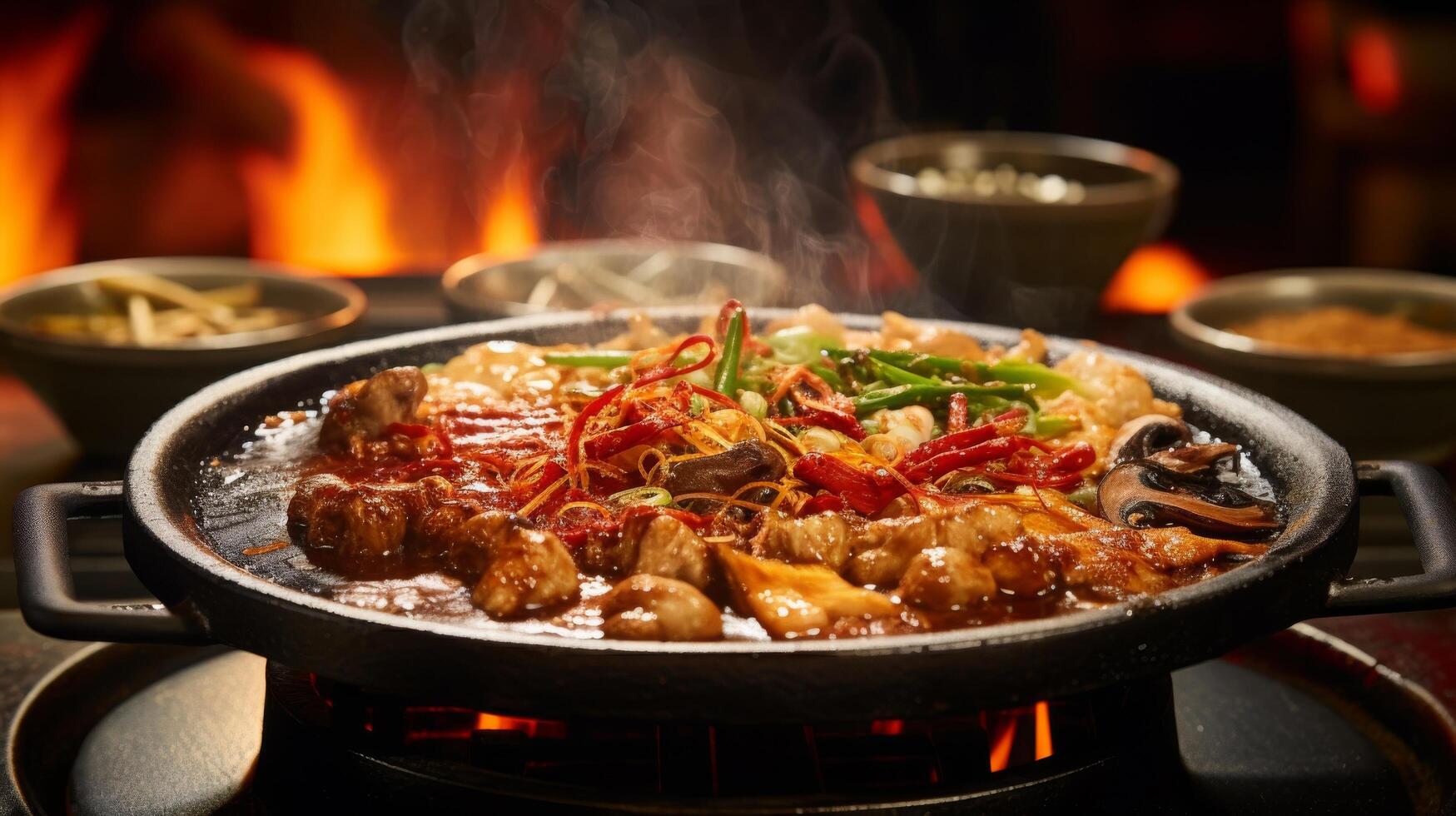 Close-up sizzling hotpot photo