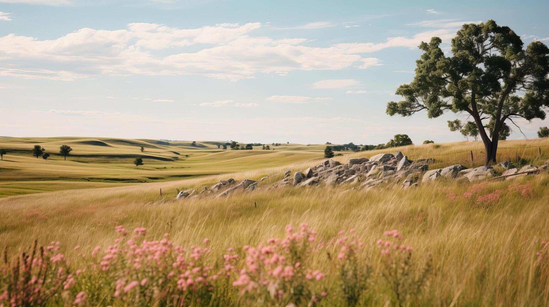 Serene meadow stretching into distance. photo