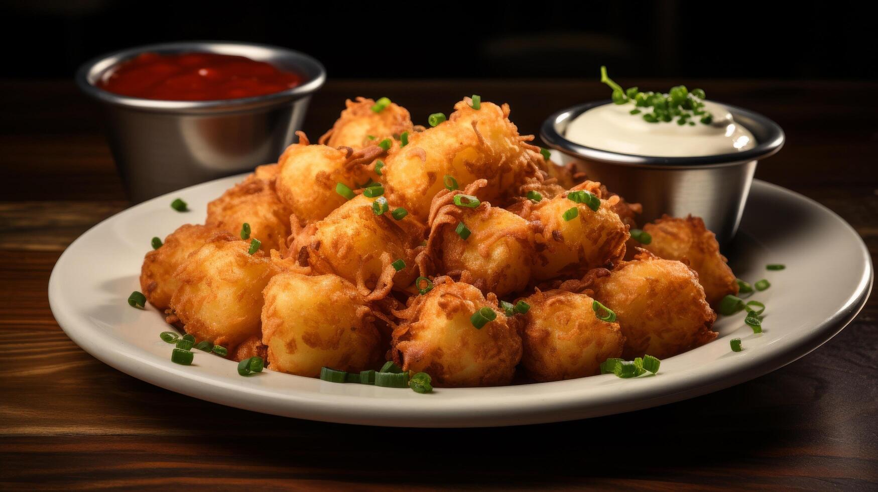 Cheesy loaded tater tots appetizer plate photo