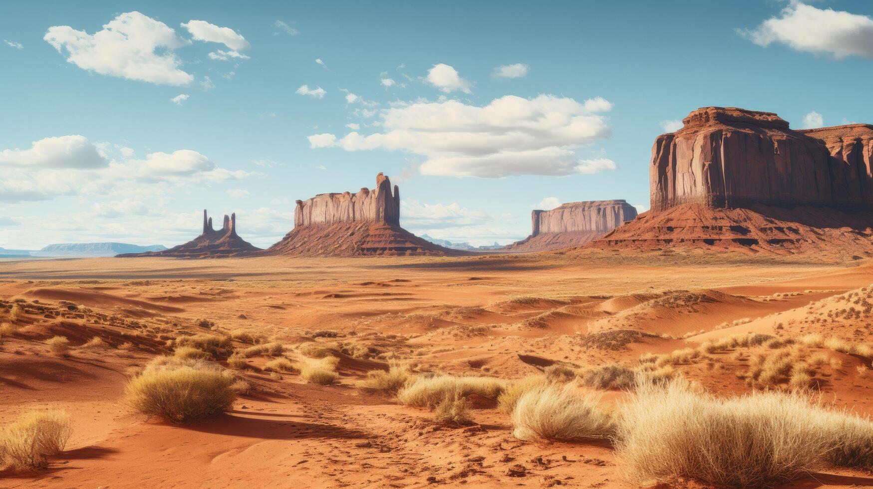 Wide-angle view of vast desert terrain. photo