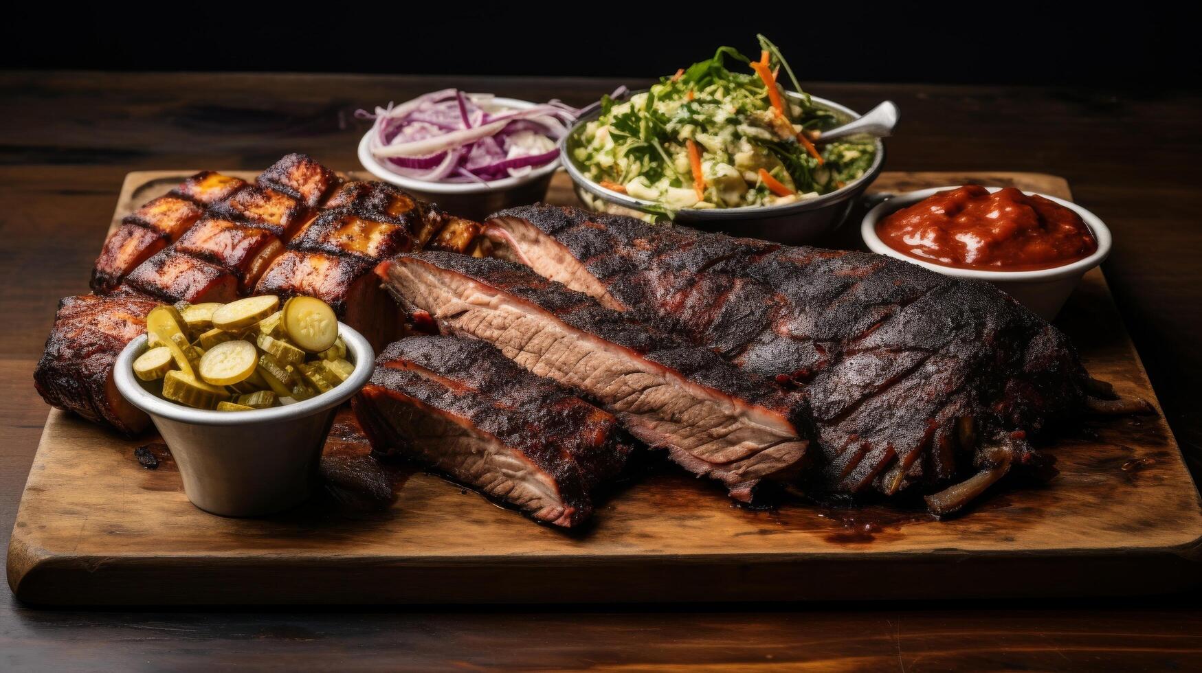 Mouthwatering barbecue platter featuring ribs and brisket photo