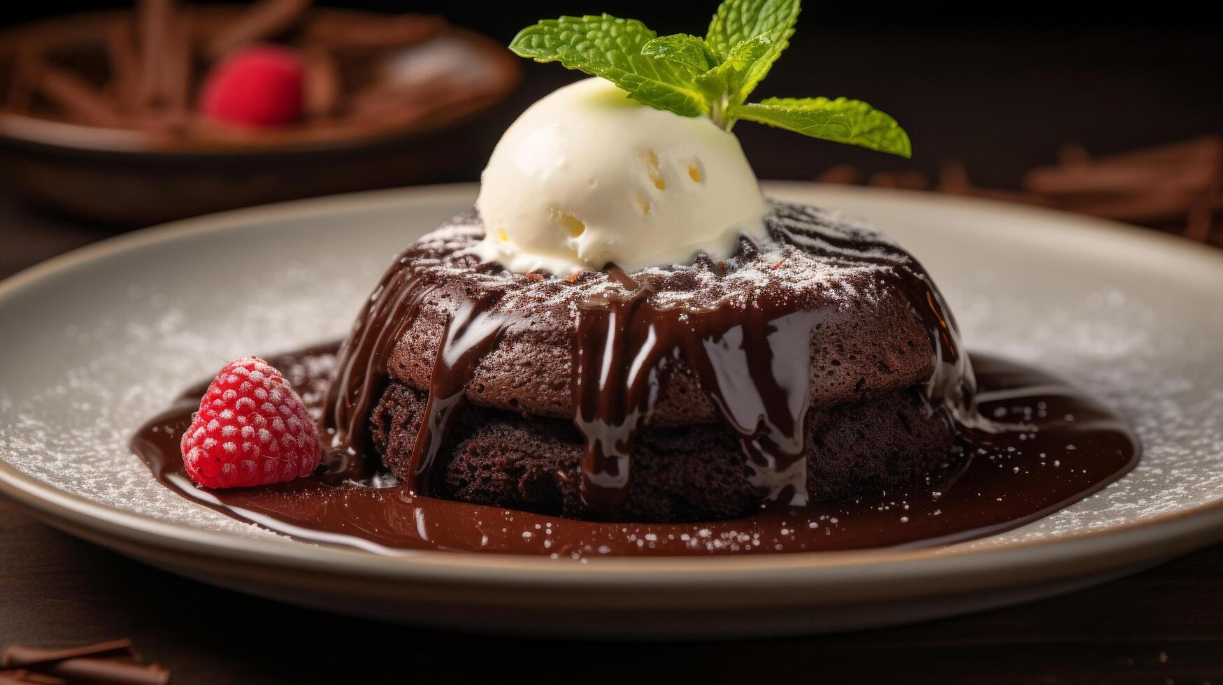Detailed shot of decadent chocolate lava cake photo