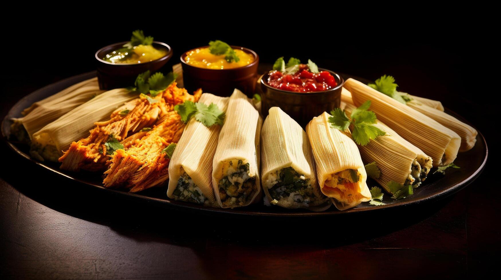 Delicious Mexican tamales served on a platter photo
