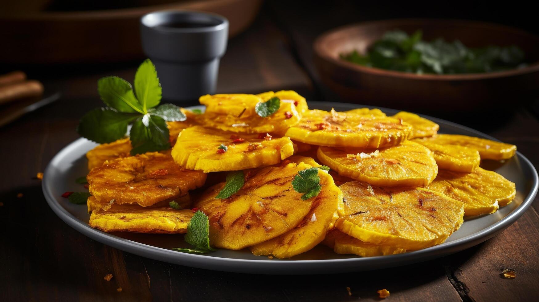 Plate of crispy and flavorful Cuban tostones photo